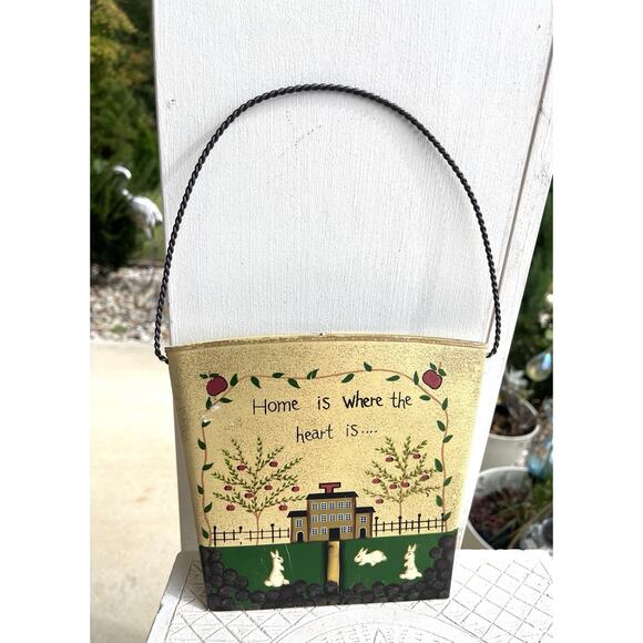 Tin Wall Pocket Country Decor Metal Bucket Home Is Where The Heart Is Mail Slot - Picture 9 of 10